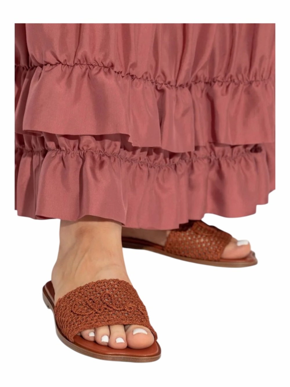 Chloé Flower Leather Crochet Logo Slide Sandals 37.5 / US 7.5 Rust Brown New - Picture 4 of 8